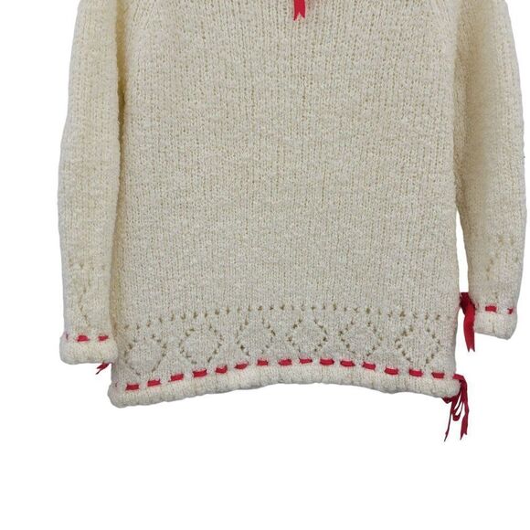 Vintage 60's Sweater Tunic Wool Knobby Knit Ivory Holiday GoGo Pink Ribbon S - Picture 7 of 12